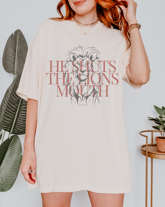 He Shuts The Lions Mouth - Comfort Colors Faith Tee